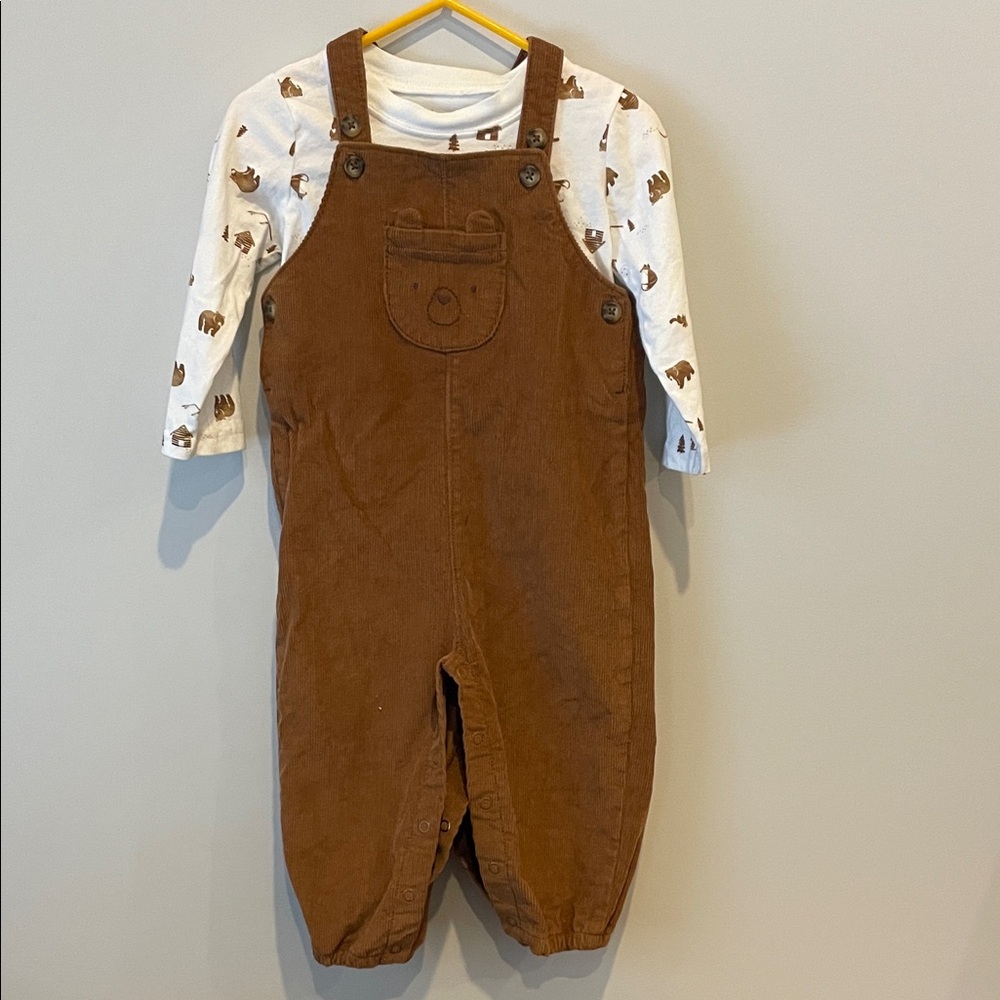 Carter’s Bear Corduroy Brown Overalls with Matching Shirt